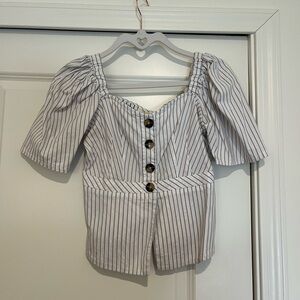 Anthropologie Maeve Poplin Peplum Striped Blouse